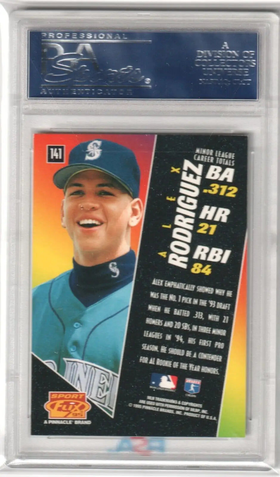 Baseball card of Alex Rodriguez in Mariners uniform, PSA 10, with box free shipping