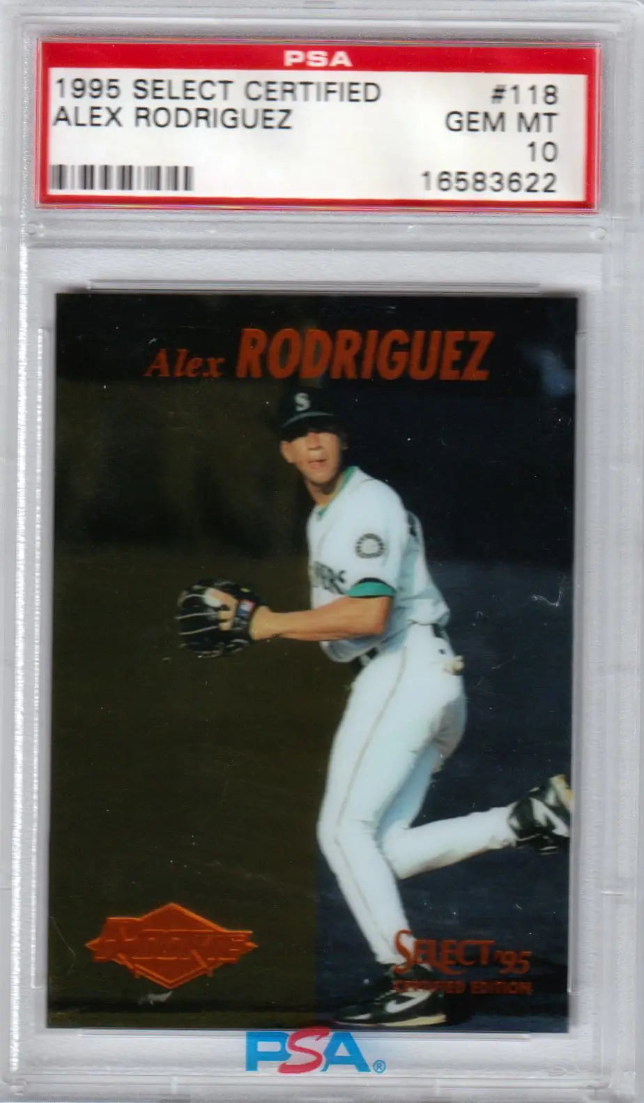 PSA-graded 1995 Select Certified Alex Rodriguez rookie card in protective case from Columbia Hobby