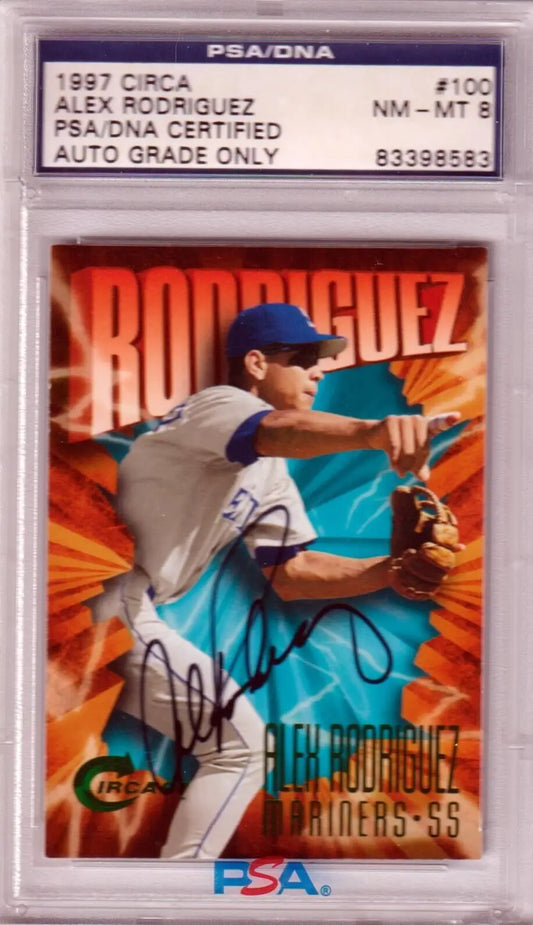 ALEX RODRIGUEZ 1997 Circa Autograph Auto #100 PSA/DNA single card on orange background