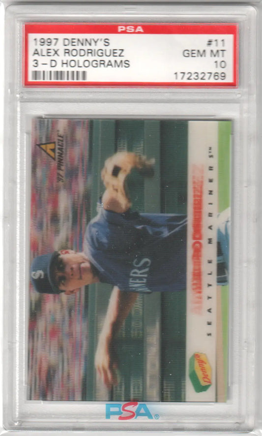 PSA-graded Alex Rodriguez 1997 Denny’s 3-D Hologram baseball card in protective case