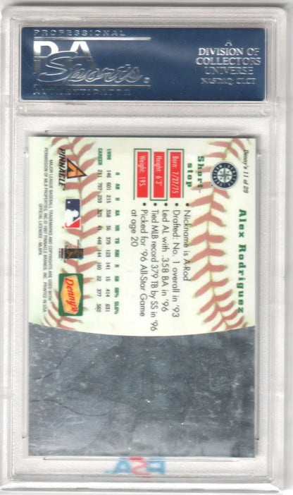 PSA-graded ALEX RODRIGUEZ 1997 Pinnacle Denny’s baseball card in protective holder