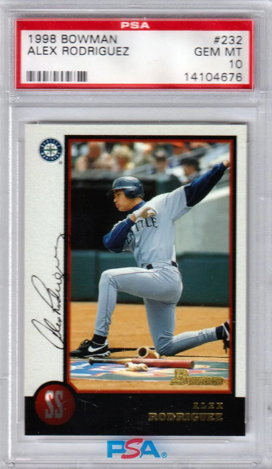 PSA-graded 1998 Bowman Alex Rodriguez trading card from Columbia Hobby, Seattle Mariners