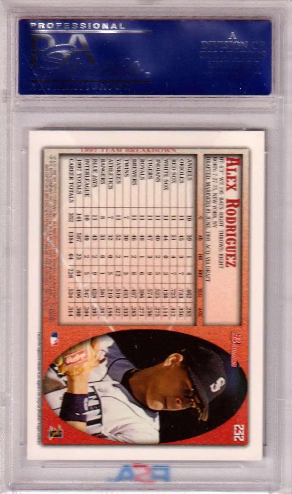 ALEX RODRIGUEZ 1998 Bowman #232 PSA 10 GEM MINT trading card in protective case