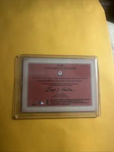 Framed congratulatory certificate for ALEX RODRIGUEZ 2004 FLEER SHOWCASE GAME WORN JERSEY