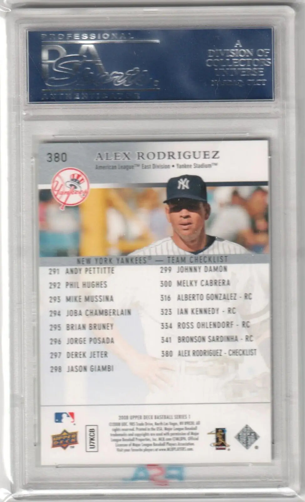 ALEX RODRIGUEZ 2008 Upper Deck #380 PSA 10 GEM MINT baseball card in protective case