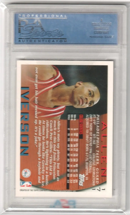 Allen Iverson 1996-97 Topps RC Rookie #171 PSA 9 MINT graded card in protective holder