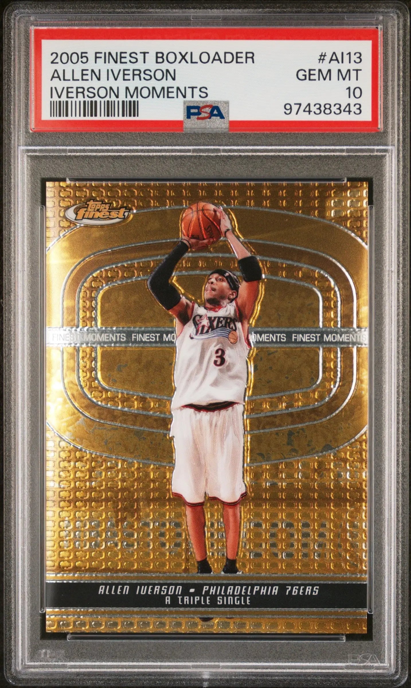 PSA 10 Gem Mint Allen Iverson 2005 Finest Boxloader basketball card in protective case