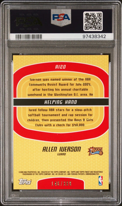 Back side of an Allen Iverson Finest Boxloader trading card in PSA 10 Gem Mint holder