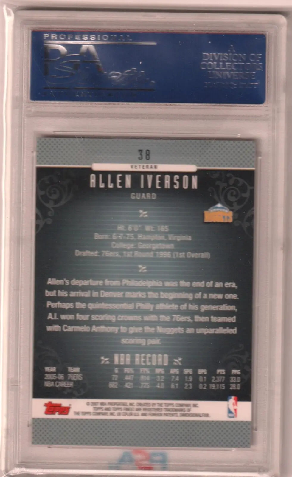 Allen Iverson 2006-07 Topps Finest #38 PSA 10 GEM MINT single card in protective case