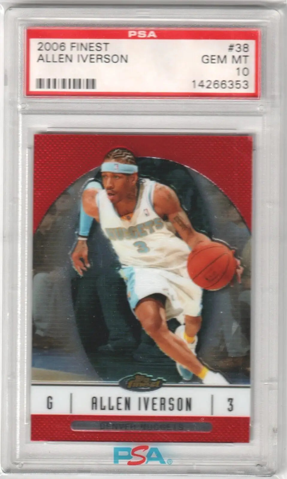 PSA-graded 2006 Finest Allen Iverson basketball card in white uniform for collectors