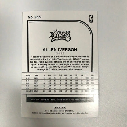 Allen Iverson 2019–20 Hoops #285 Philadelphia 76ers Basketball Card for collectors