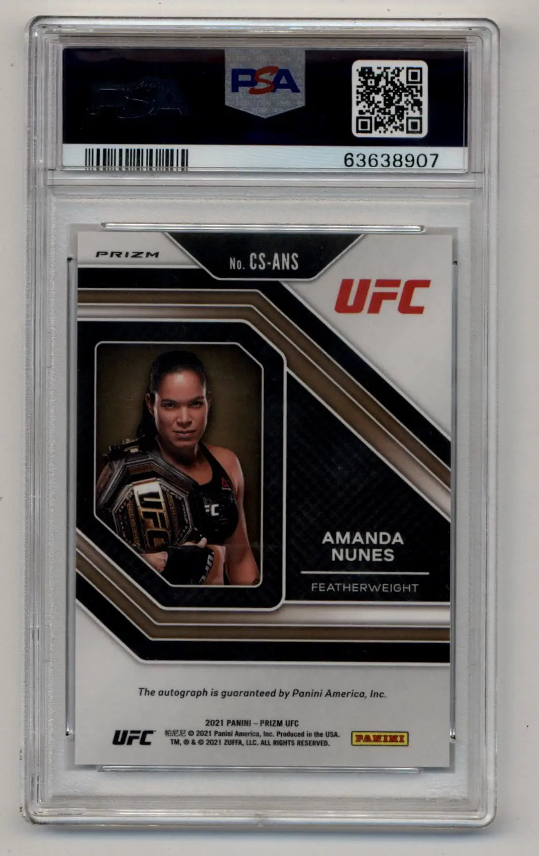 PSA-graded Amanda Nunes 2021 Prizm UFC Champions Auto Silver Gem Mint trading card