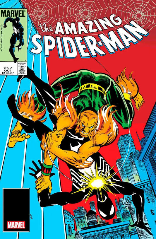 Amazing Spider-Man #257 Facsimile Edition comic cover with fiery villain vs Spider-Man