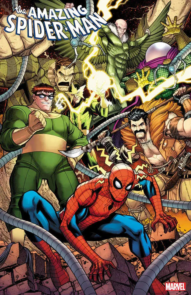 Amazing Spider-Man #50 Variant cover with Spider-Man and villains in action, great for trading cards