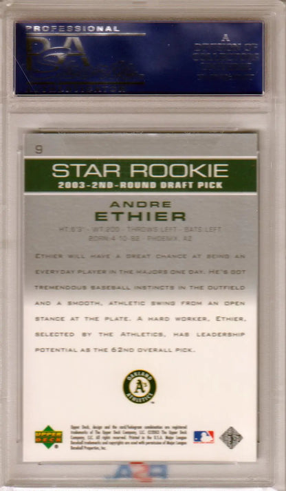 Baseball card in clear case with Star Rookie label for Columbia Hobby Upper Deck Prospect