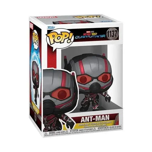 Funko Pop Ant-Man vinyl figure in dark suit with red accents from Quantumania