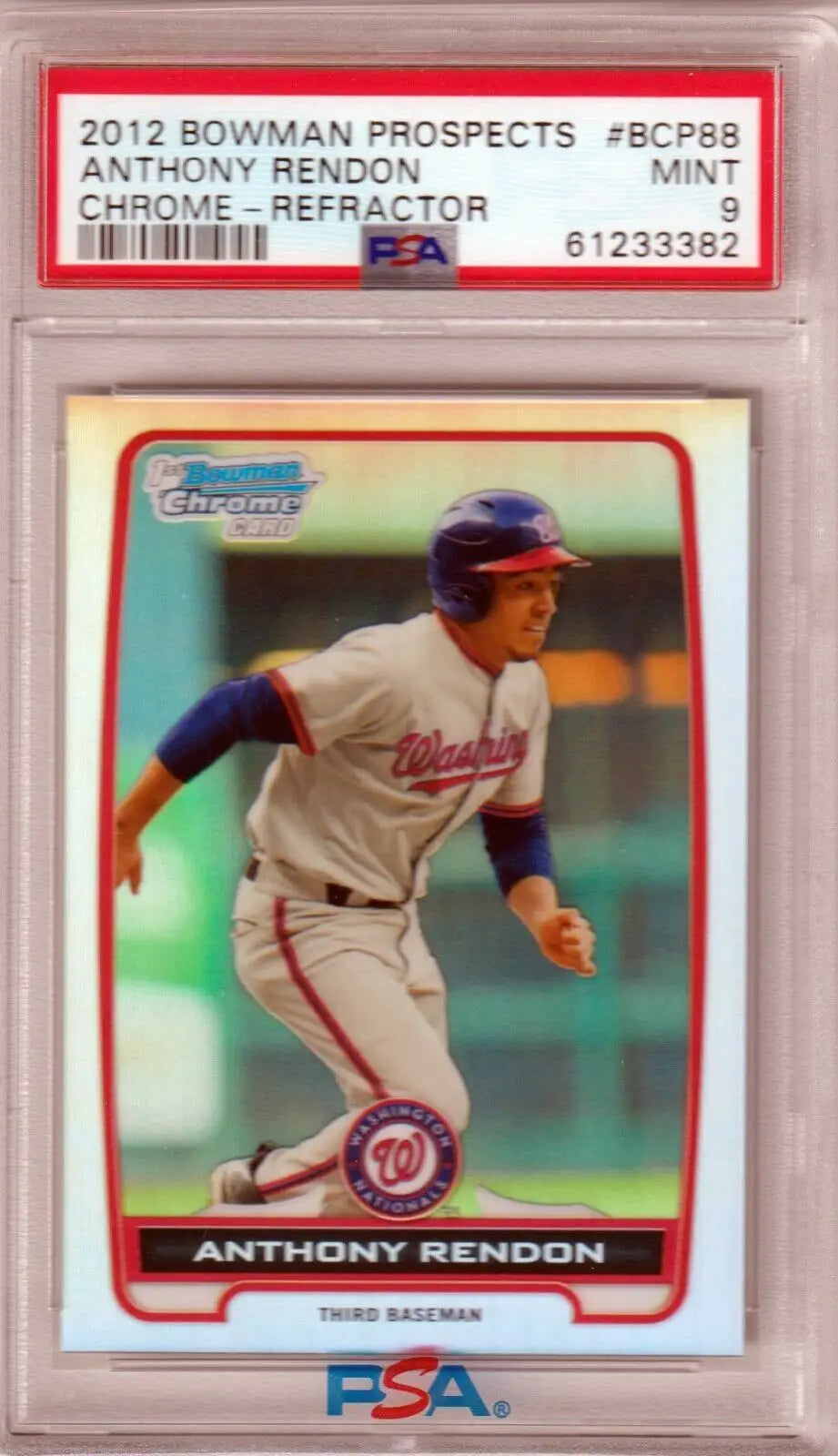 PSA-graded 2012 Bowman Prospects Chrome Refractor baseball card in protective case for sale