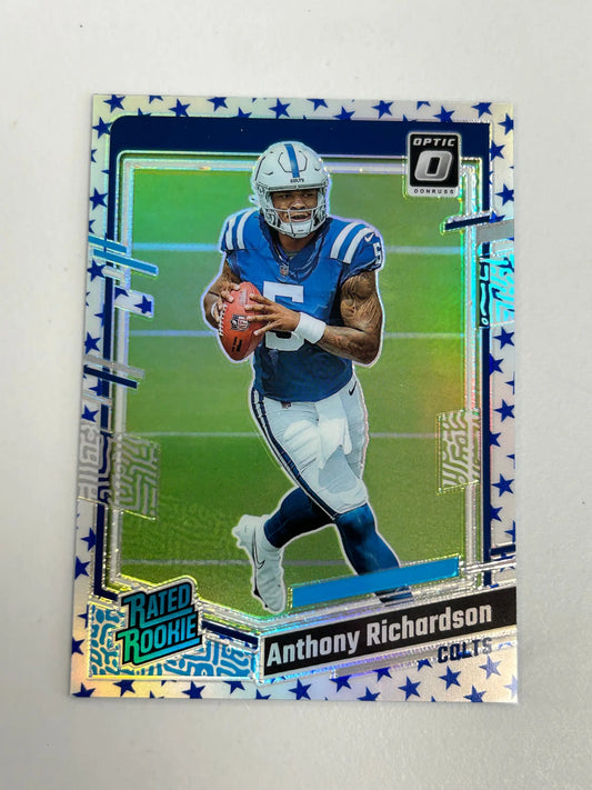 Anthony Richardson 2023 Panini Optic Purple Stars Holo football trading card image