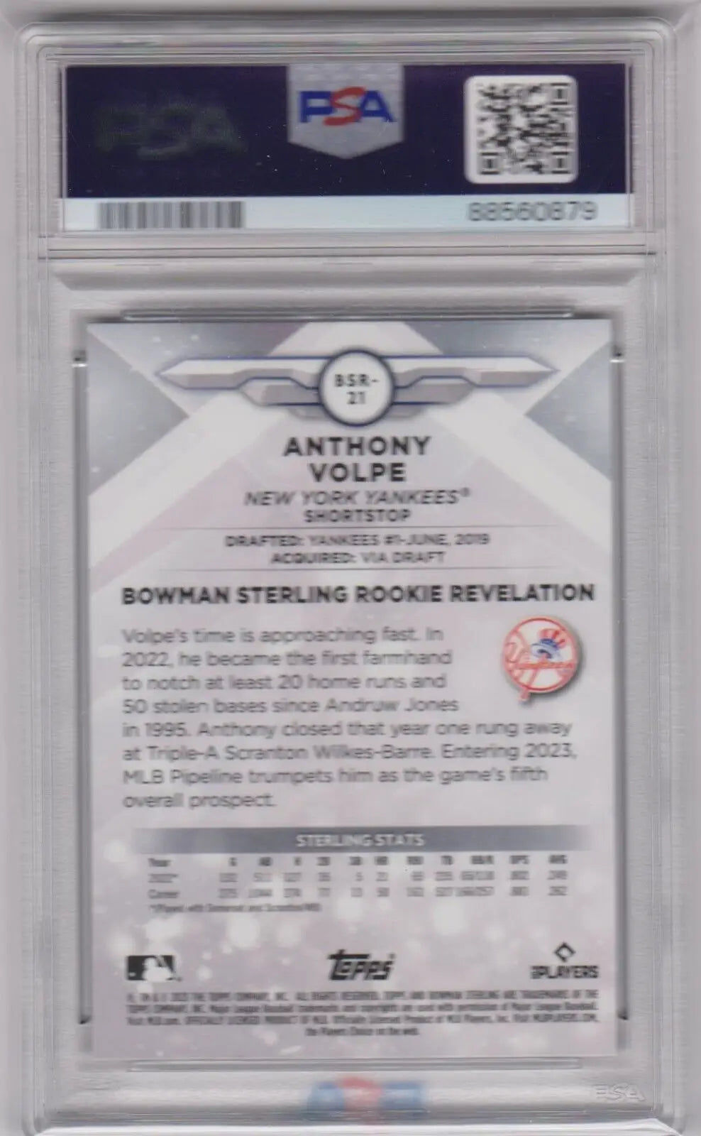 PSA-graded Anthony Volpe 2023 Bowman Sterling RC card with holographic sticker Columbia Hobby