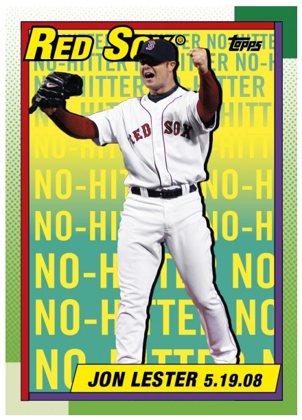 Baseball card of Jon Lester Red Sox celebrating no-hitter from Topps TBT collection