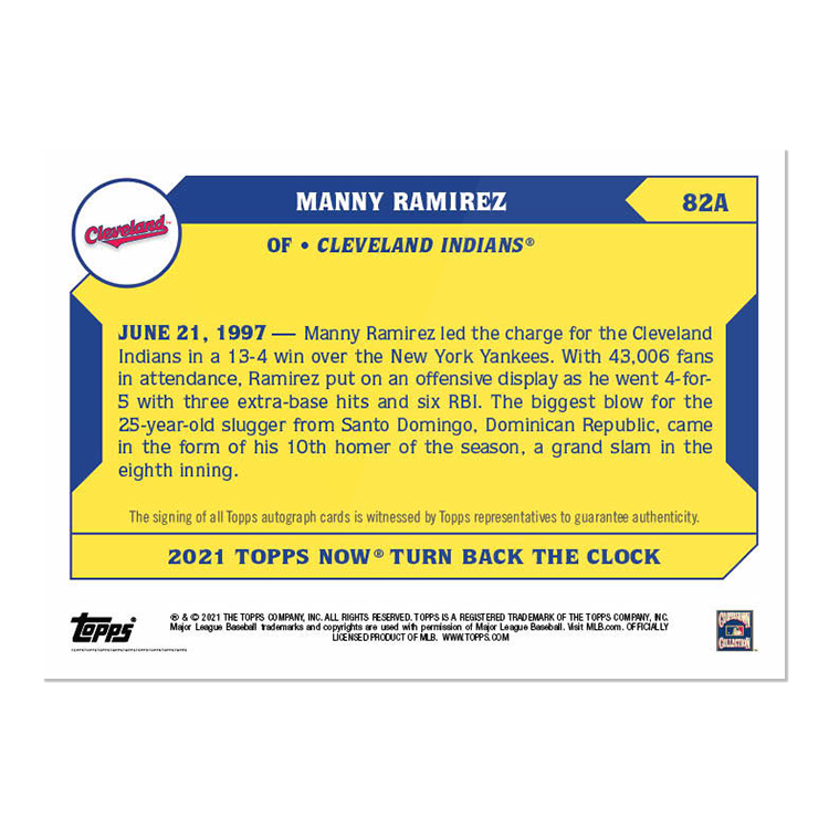 2021 Topps Turn Back Clock #82A Manny Ramirez Cleveland Indians 10/49