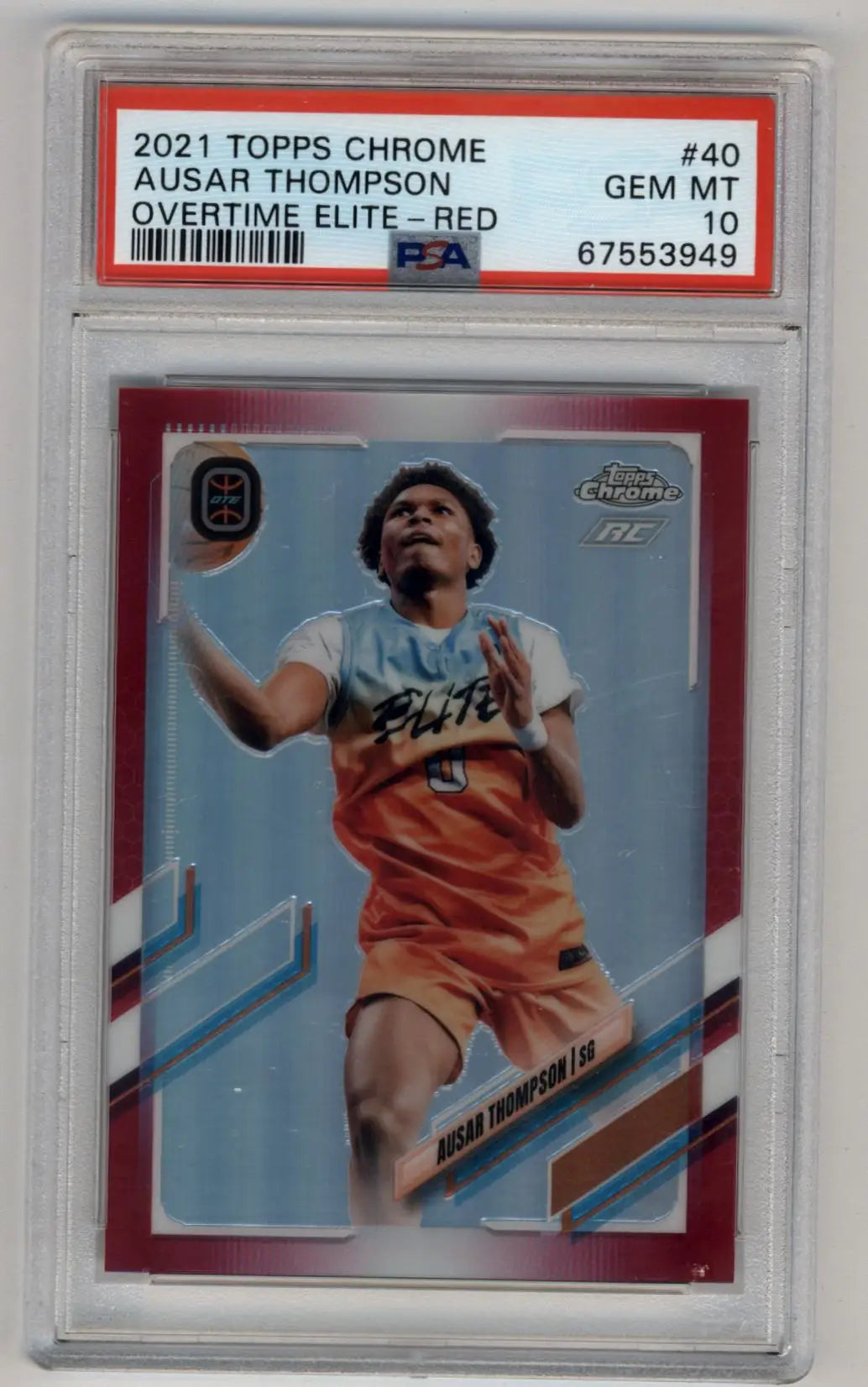 PSA-graded 2021 Topps Chrome Overtime Elite Red basketball card in protective case