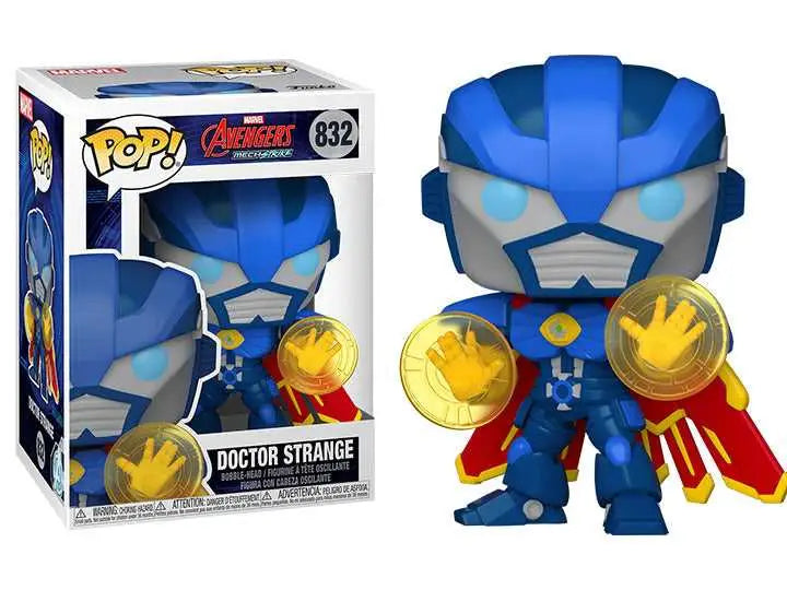 Funko Pop of Doctor Strange in blue mech suit from Avengers MechStrike collection