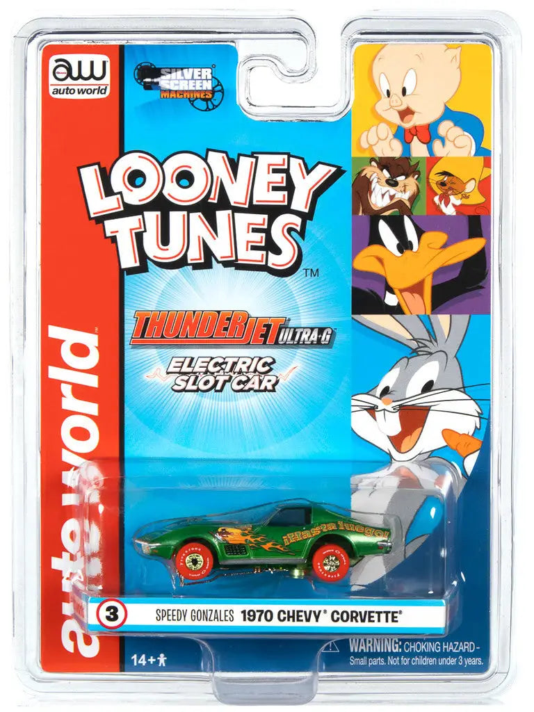 Packaged Thunderjet SC363 R33 Silver Screen Slot Car with Looney Tunes characters