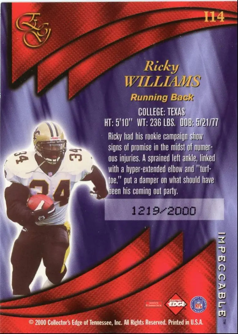 2001 Collector’s Edge Graded Ricky Williams /2000 New Orleans Saints #114