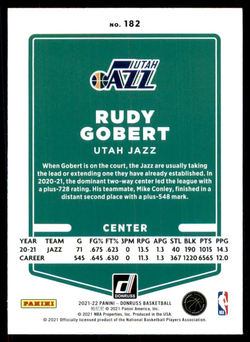 2021-22 Panini Donruss Rudy Gobert Utah Jazz #182