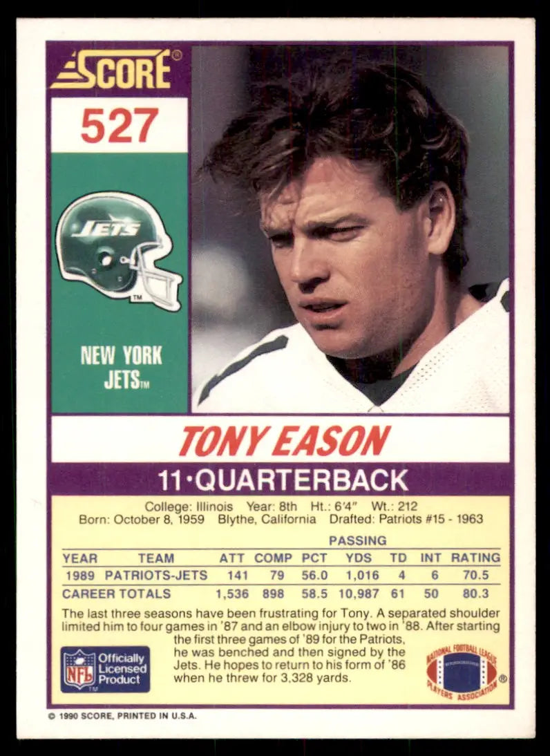 1990 Score Tony Eason New York Jets #527