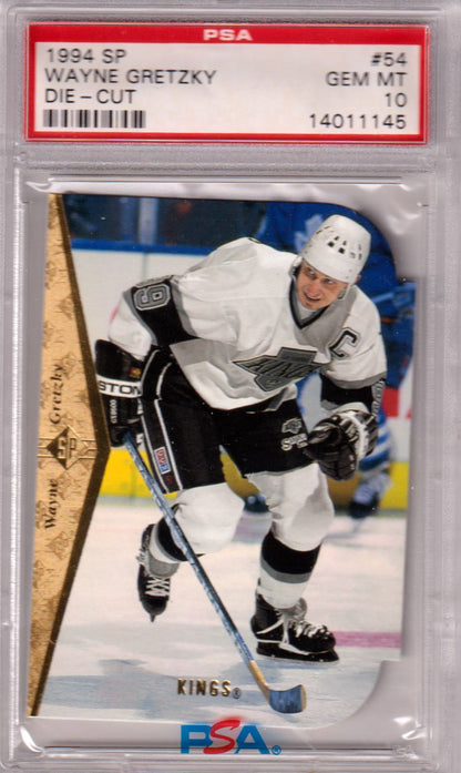 PSA-graded Wayne Gretzky die cut hockey card in Los Angeles Kings uniform from Columbia Hobby