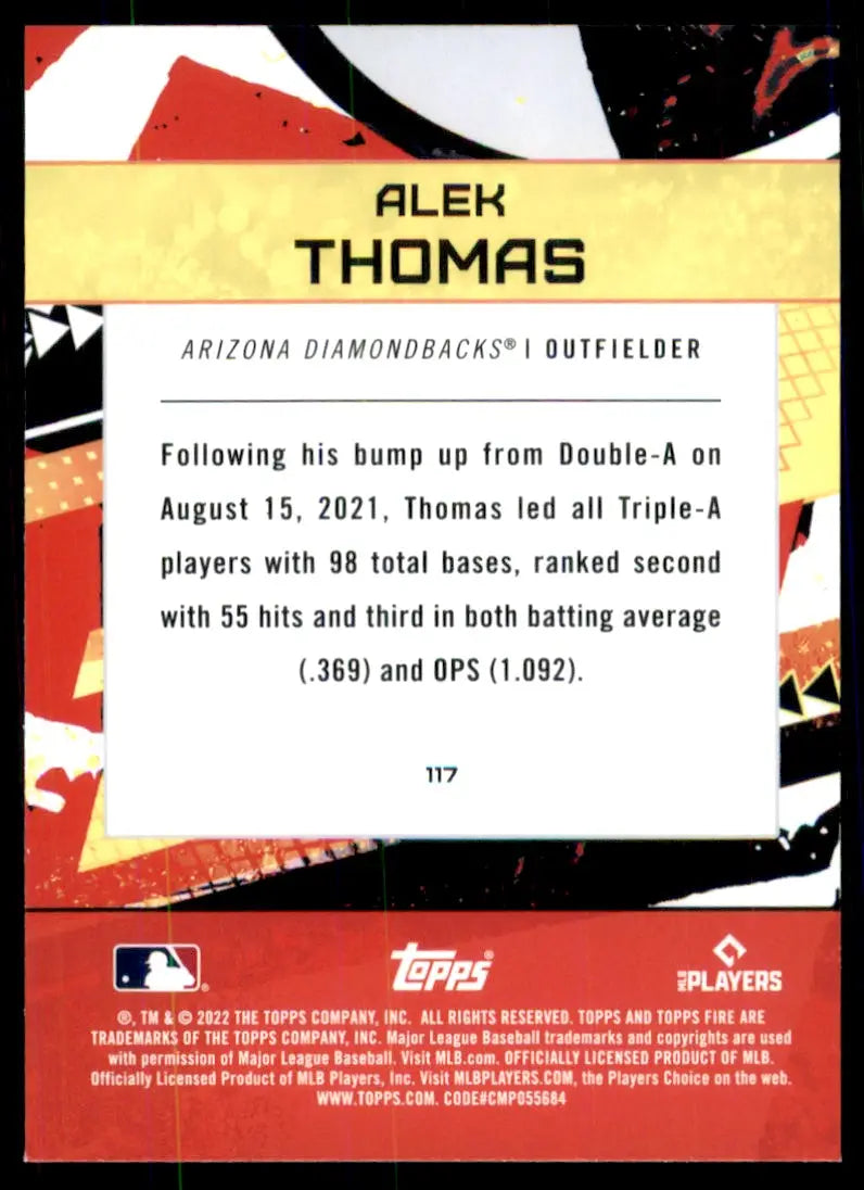 2022 Topps Fire Alek Thomas Rookie Arizona Diamondbacks #117