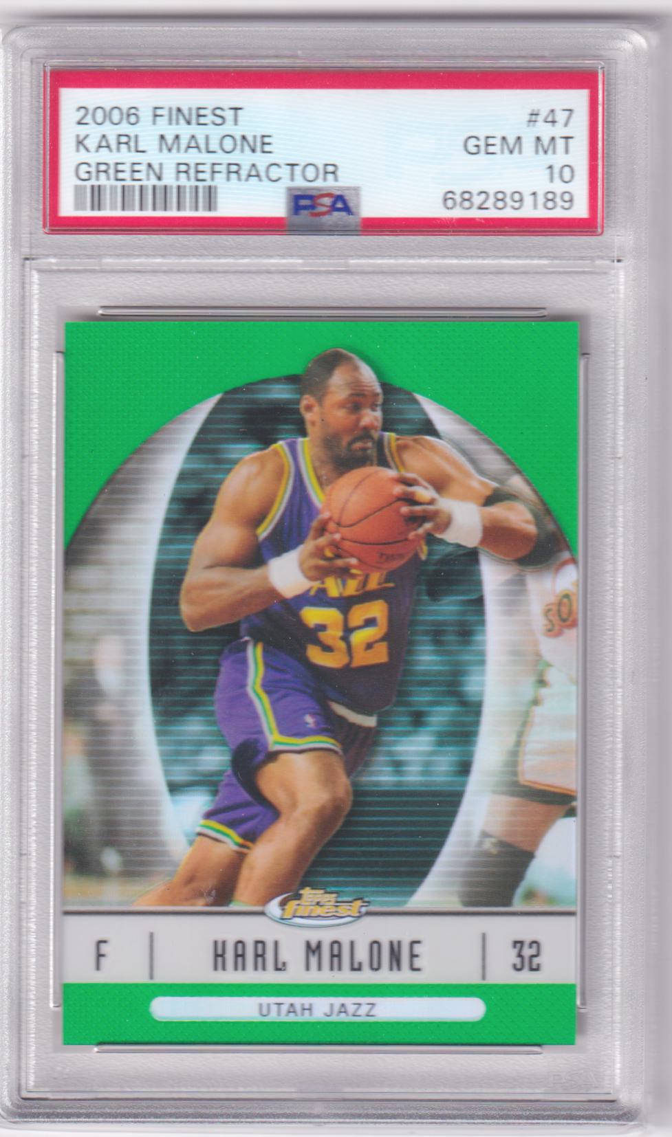 KARL MALONE 2006 Finest Green Refractor #/199 PSA 10 GEM MINT JAZZ Pop 1