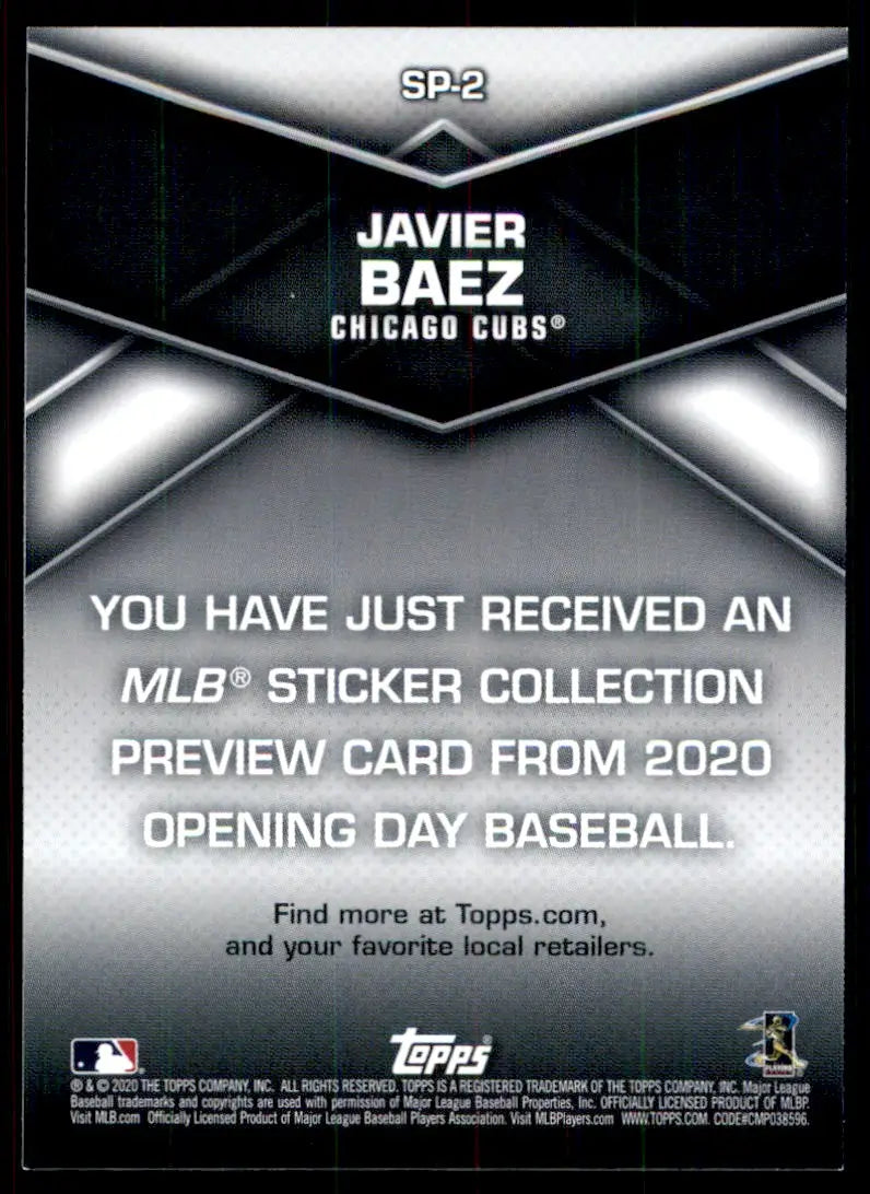 2020 Topps Opening Day Sticker Javier Baez Insert Chicago Cubs #SP-2