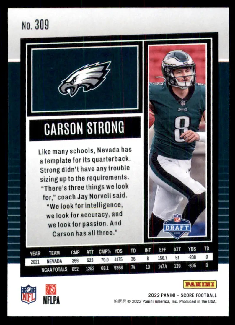 2022 Score Carson Strong Rookie Philadelphia Eagles #309