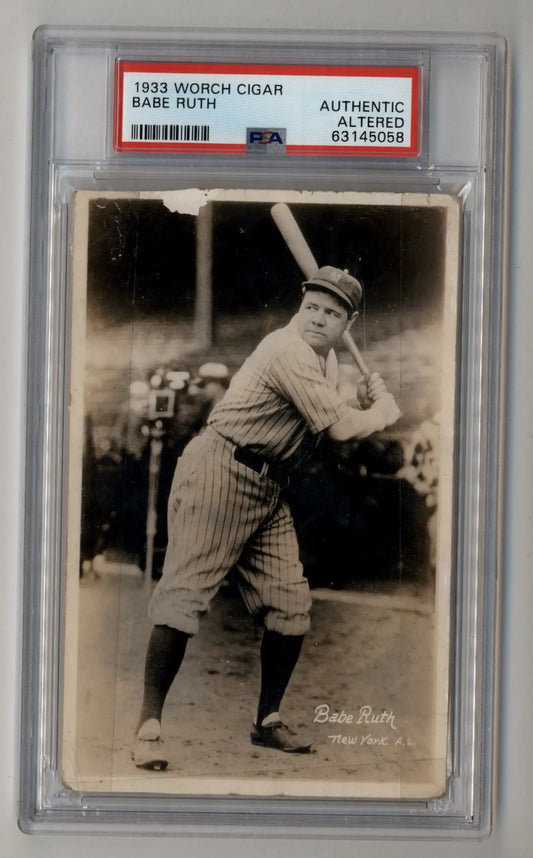 PSA-graded 1933 Worch Cigar baseball card in protective case for Babe Ruth collectors