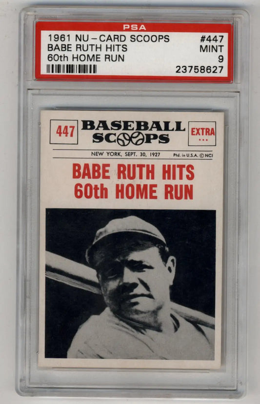 Babe Ruth 1961 Nu-Card Scoops #447 60th Home Run PSA 9 Mint baseball card collectible