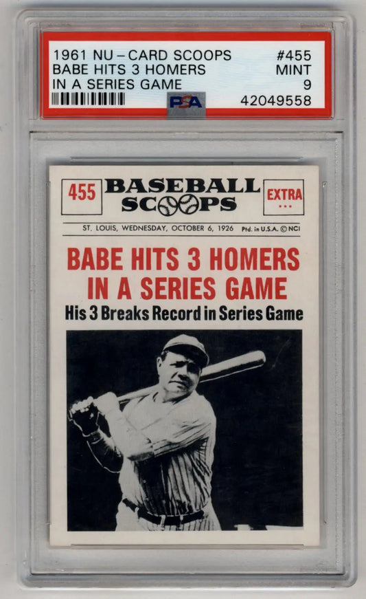 PSA 9 Mint 1961 Nu-Card Scoops Babe Ruth series game baseball card achievement