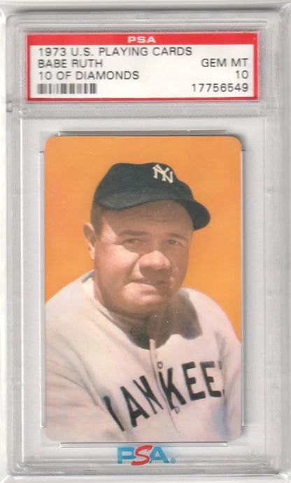 PSA-graded Babe Ruth 1973 US Playing Cards 10 of Diamonds Yankees single card design