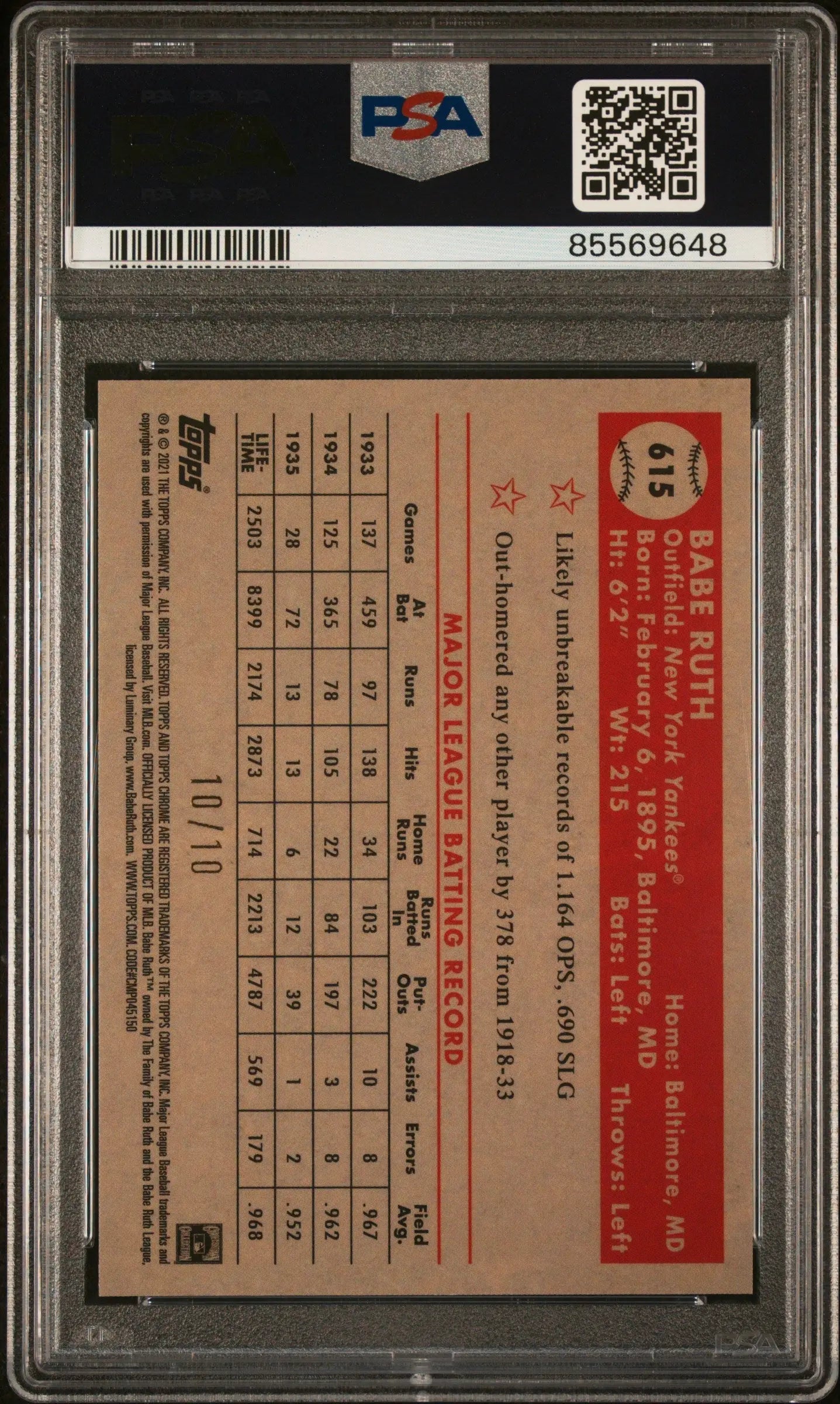 PSA-graded Babe Ruth 2021 Topps Chrome Platinum Black Gold Refractor baseball card