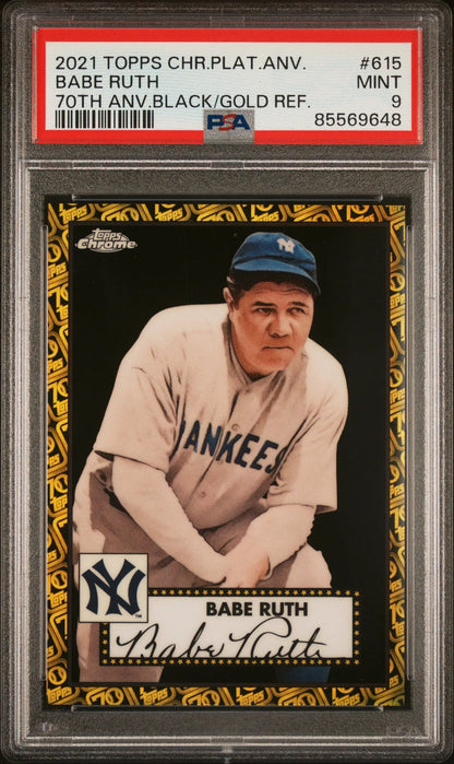 PSA-graded Babe Ruth 2021 Topps Chrome Platinum Black Gold Refractor card #10/10 Mint