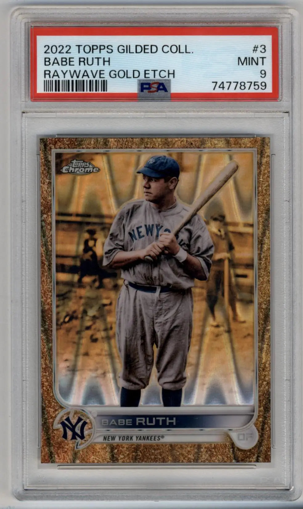 PSA-graded 2022 Topps Gilded Collection Babe Ruth baseball card in Yankees uniform