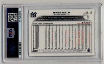 Back side of Babe Ruth 2022 Topps Gilded Collection Raywave Gold in a PSA 9 case