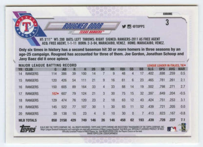 2021 Topps Chrome Rougned Odor NM-MT Texas Rangers Baseball Card with stats