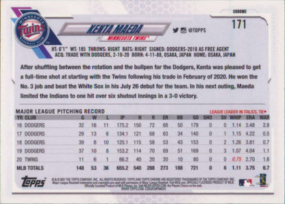 2021 Topps Chrome #171 Kenta Maeda Minnesota Twins Baseball Card statistics and info