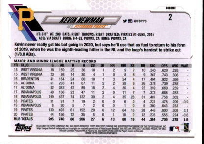 Baseball card featuring Kevin Newman batting stats for Pittsburgh Pirates Topps Chrome Refractor