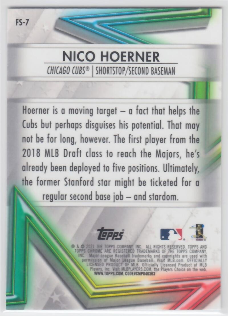 Baseball card featuring Nico Hoerner from Topps Chrome Future Stars collection