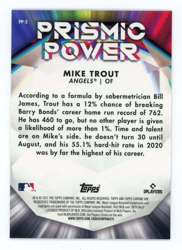 2021 Topps Chrome Prismic Power Refractor of Mike Trout with statistics and details