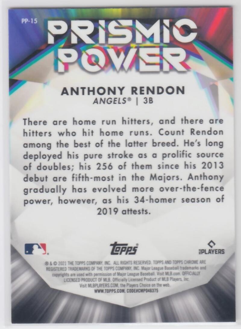 Baseball trading card of Anthony Rendon with prismic power refractor design and colors